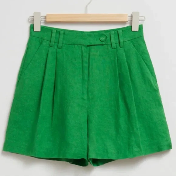 & Other Stories Relaxed Linen Shorts Green Size 0 NWT - Picture 1 of 9